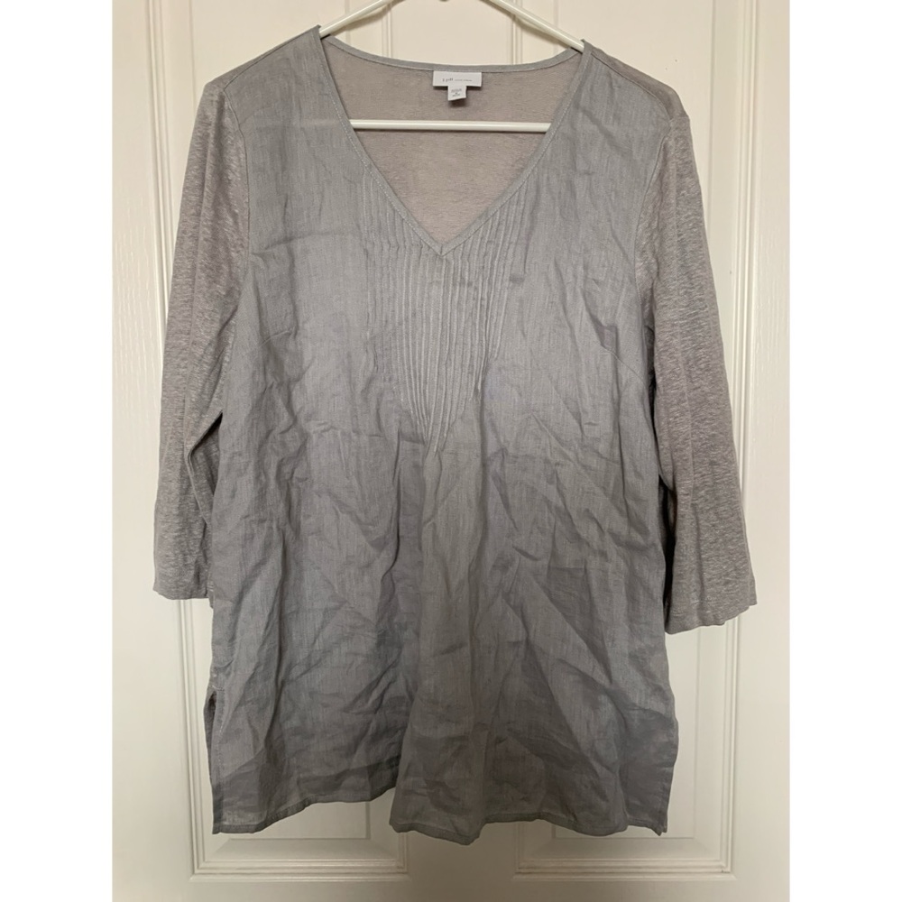 J Jill Love Linen Gray Top Women’s Size Petite Medium